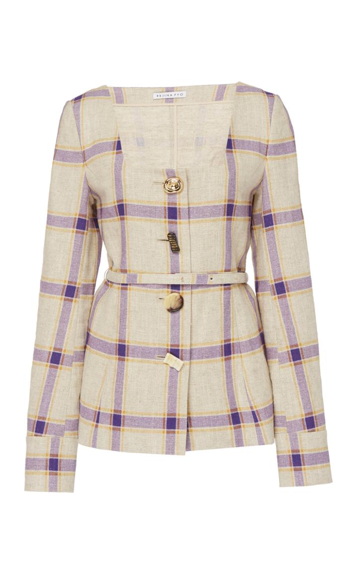 Moda Operandi Rejina Pyo Martina Plaid Linen Button-front Jacket Size: 6