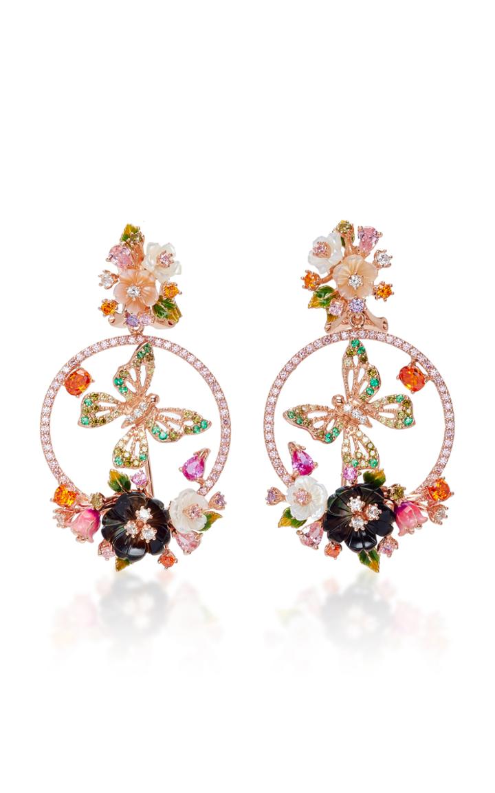 Anabela Chan Butterfly Wreath 18k Gold Emerald And Mother Of Pearl Earrings