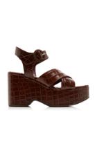 Staud Jane Croc-effect Leather Platform Sandals