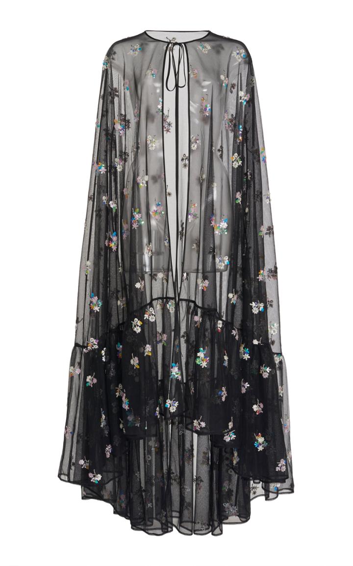 Huishan Zhang Wren Embellished Tulle Maxi Cape