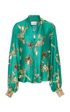Alexis Paoli Collared Floral-print Crepe De Chine Top
