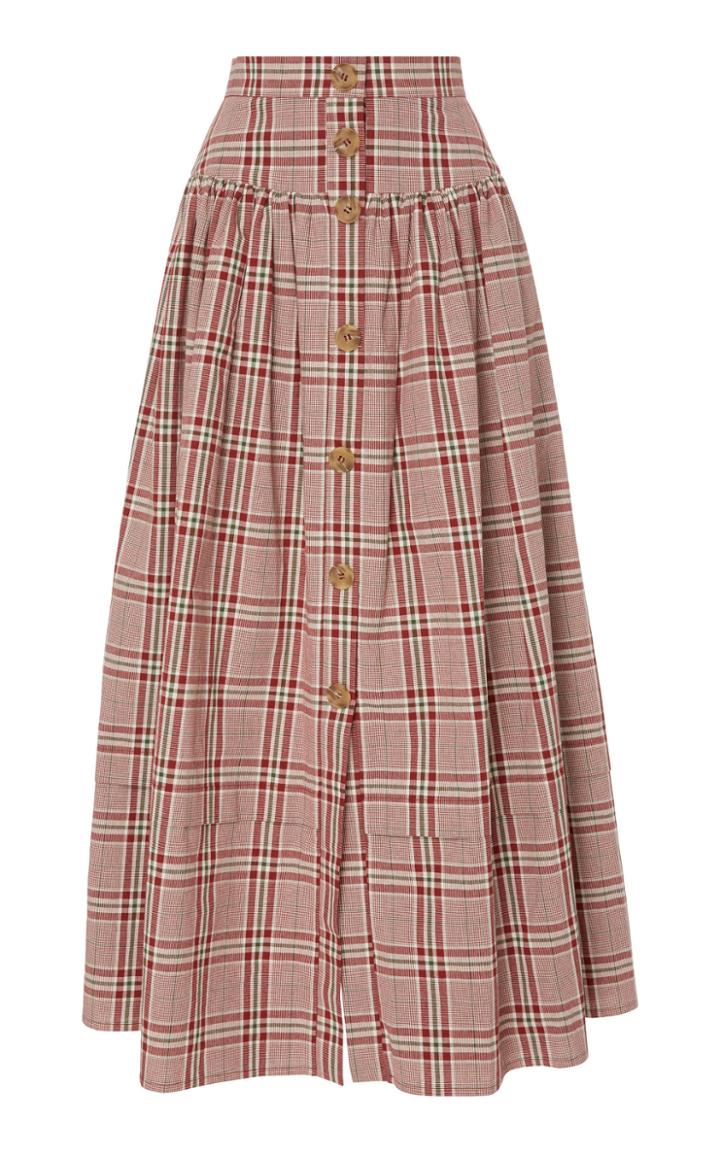 Rejina Pyo Freya Pleated Checked Cotton-poplin Midi Skirt