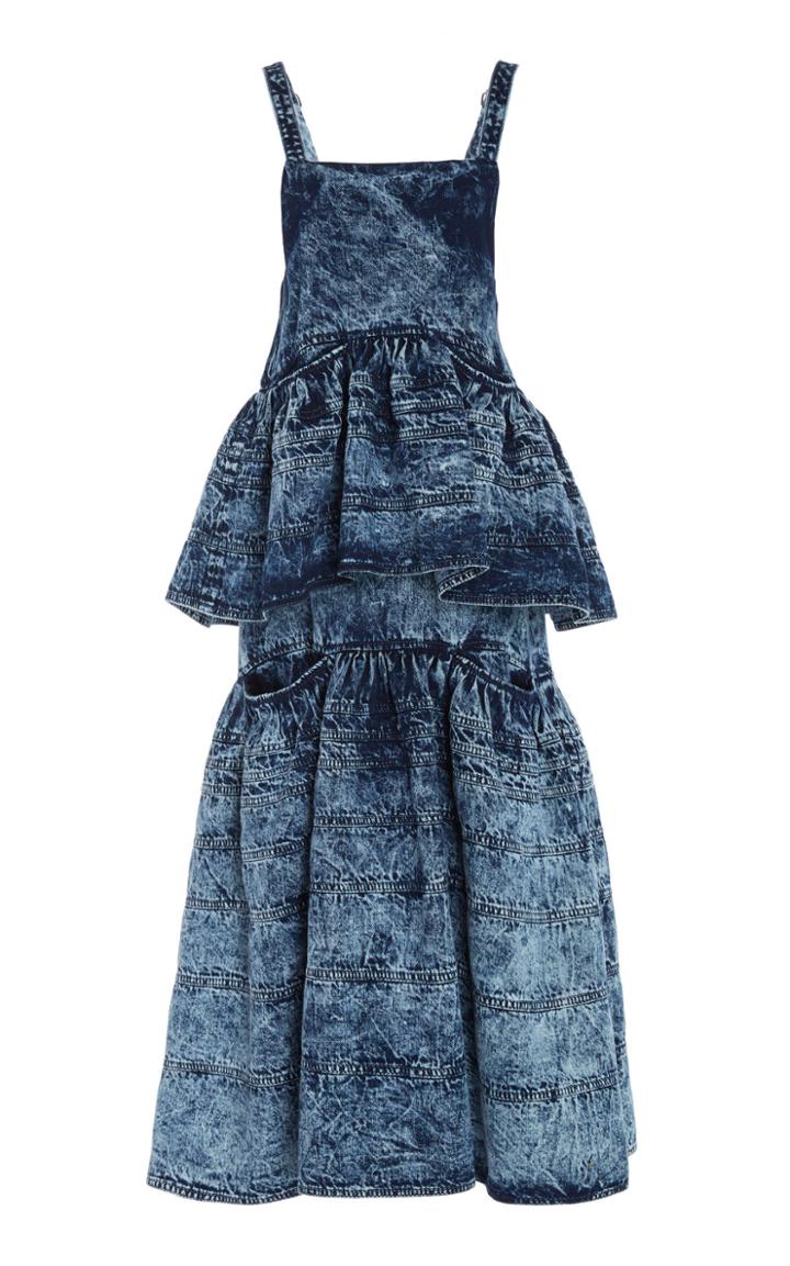 Proenza Schouler Tiered Acid-wash Denim Midi Dress