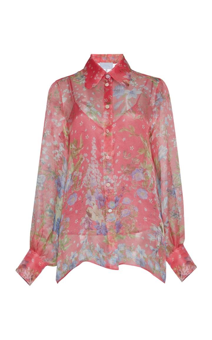 Luisa Beccaria Floral Print Silk Chiffon Blouse