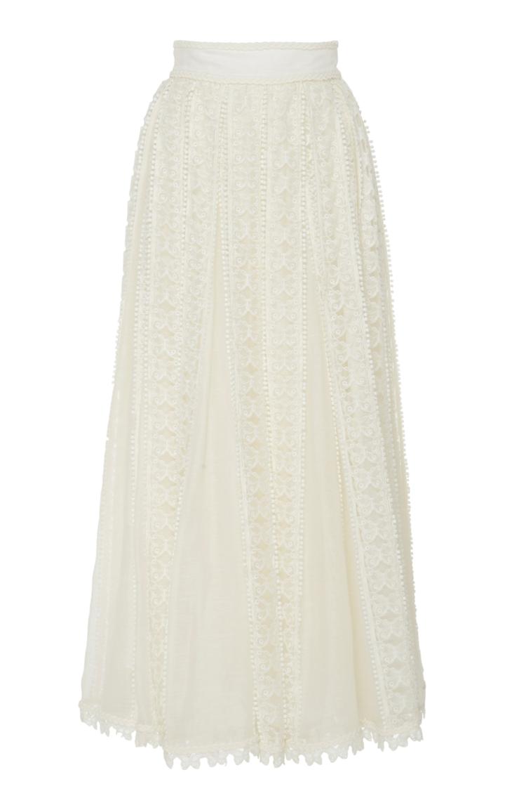 Zimmermann Embroidered Linen-lace Maxi Skirt