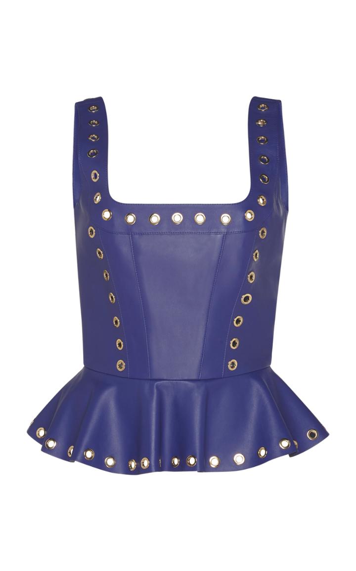 Moda Operandi Zuhair Murad Ring-embellished Leather Peplum Top Size: 36
