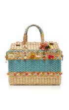 Pro Striped Straw Basket Bag With Floral Accents
