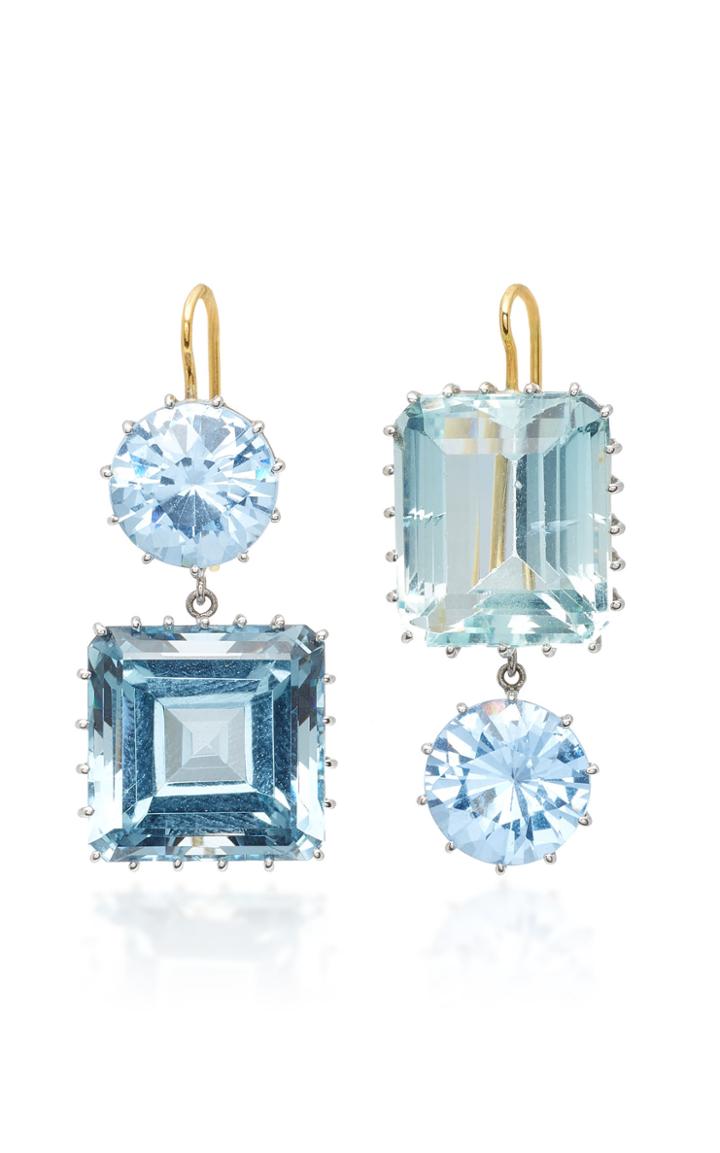 Renee Lewis 18k White Gold Synthetic Sapphire And Aquamarine Earrings