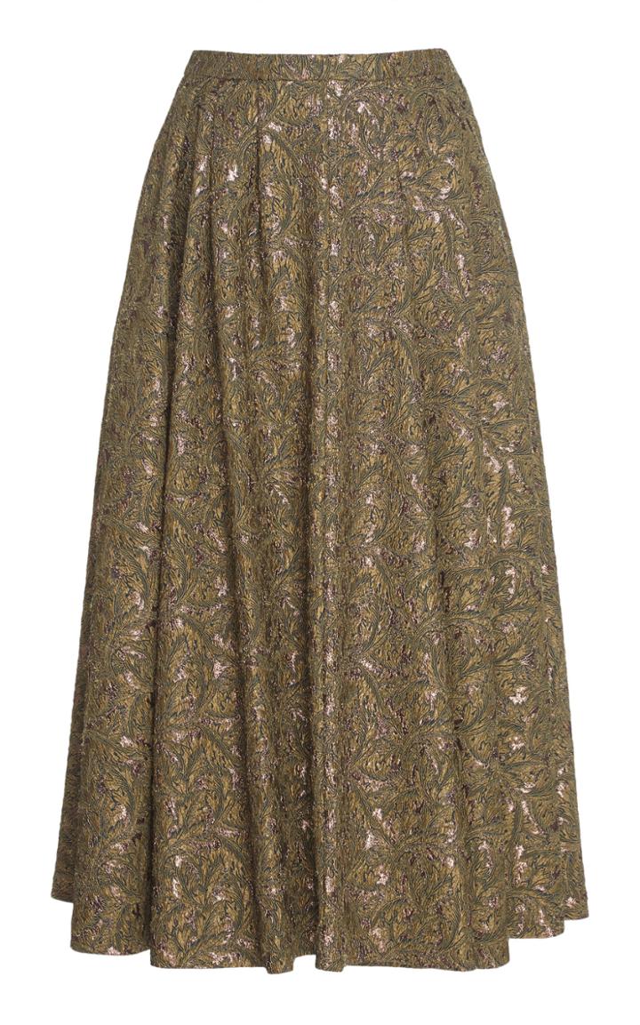 Rochas High Waist Stretch Brocade Midi Dress