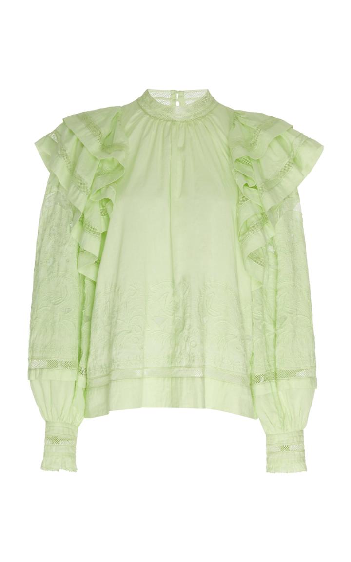 Moda Operandi Ulla Johnson Annetta Cotton Ruffle Blouse Size: 4