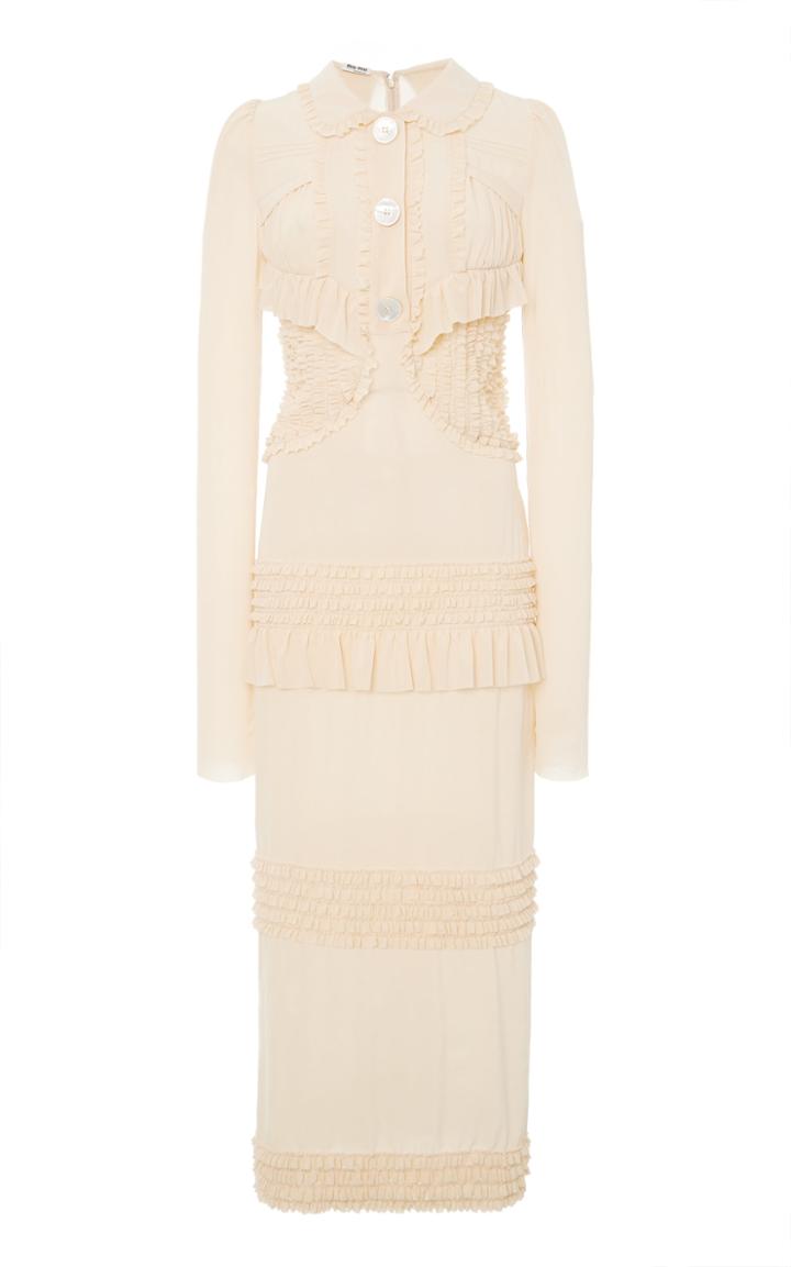 Moda Operandi Miu Miu Frill-detailed Crepe De Chine Dress Size: 36