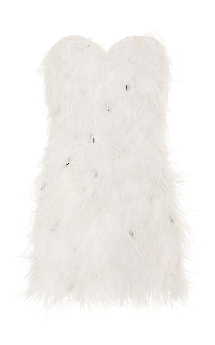 Michael Lo Sordo Ostrich Feather-embellished Stretch-cotton Mini Dress