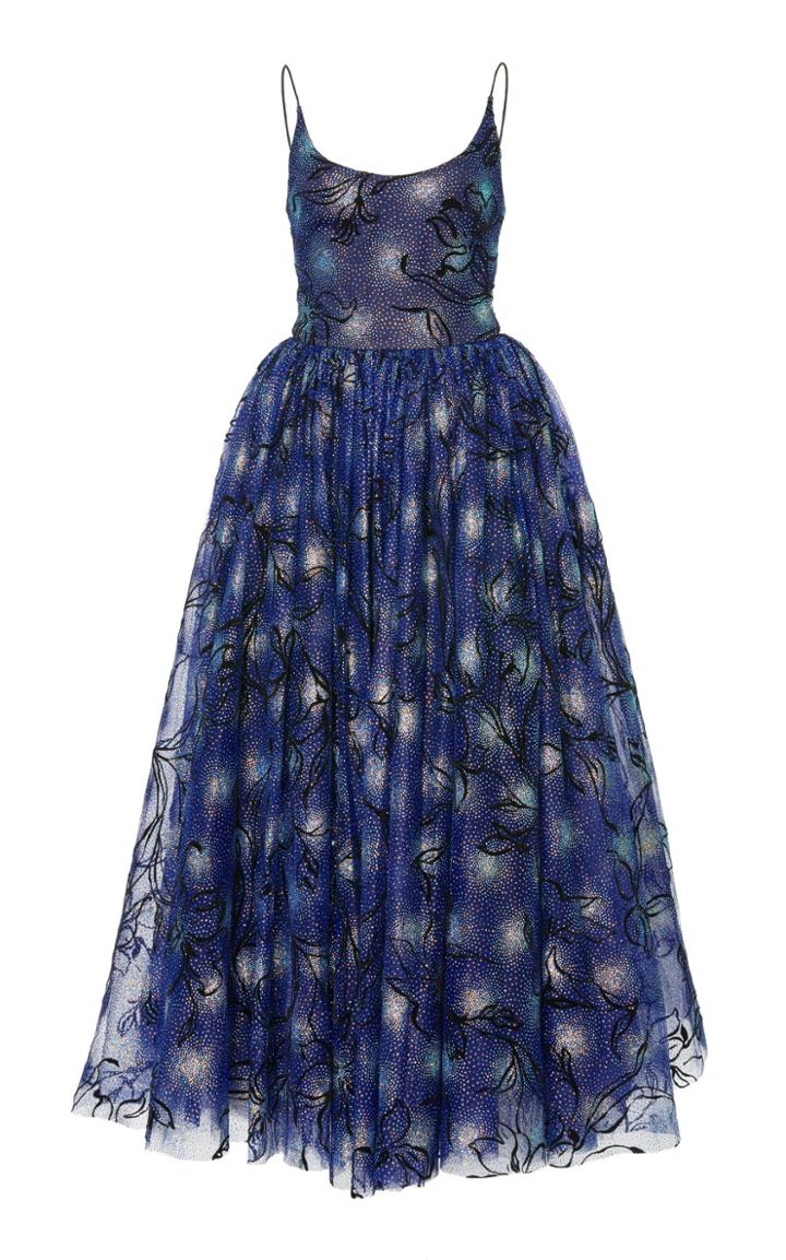 Christian Siriano Glitter Tulle Scoop Neck Tea Length Dress