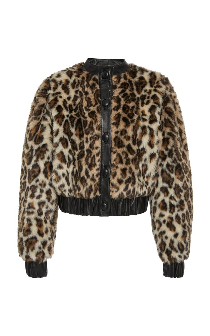 Rodarte Leopard Print Faux Fur Bomber Jacket