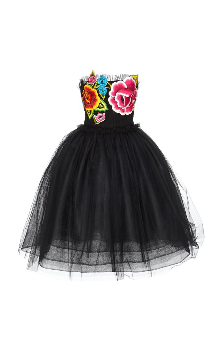 Carolina Herrera Strapless Embroidered Organza A-line Dress