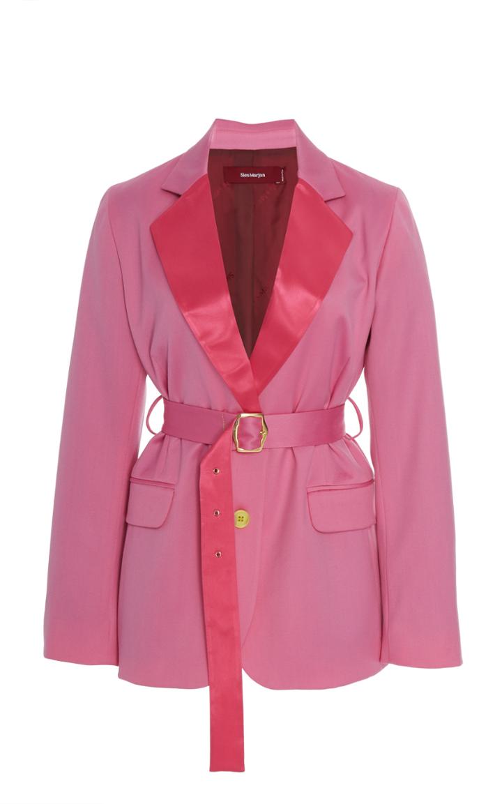 Sies Marjan Terry Two-tone Belted Pressed Wool Blazer