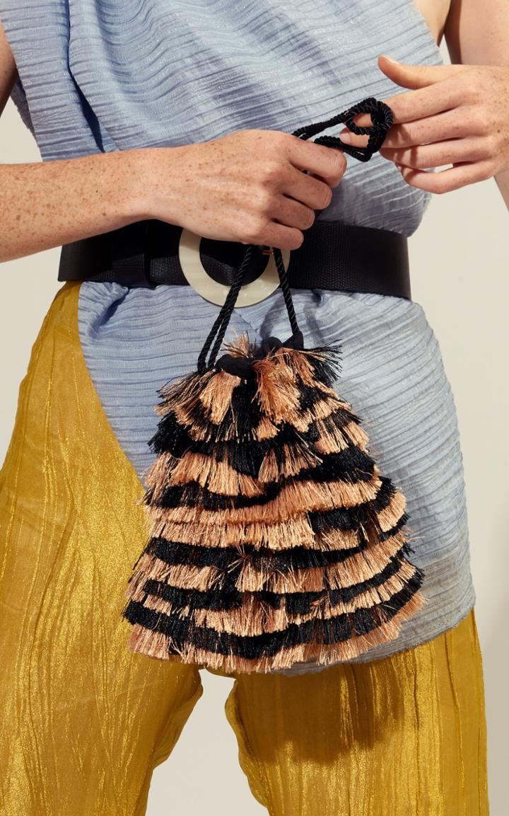 Lizzie Fortunato Gala Wristlet In Zebra Fringe