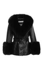 Moda Operandi Saks Potts Shorty Fur-trimmed Belted Leather Jacket
