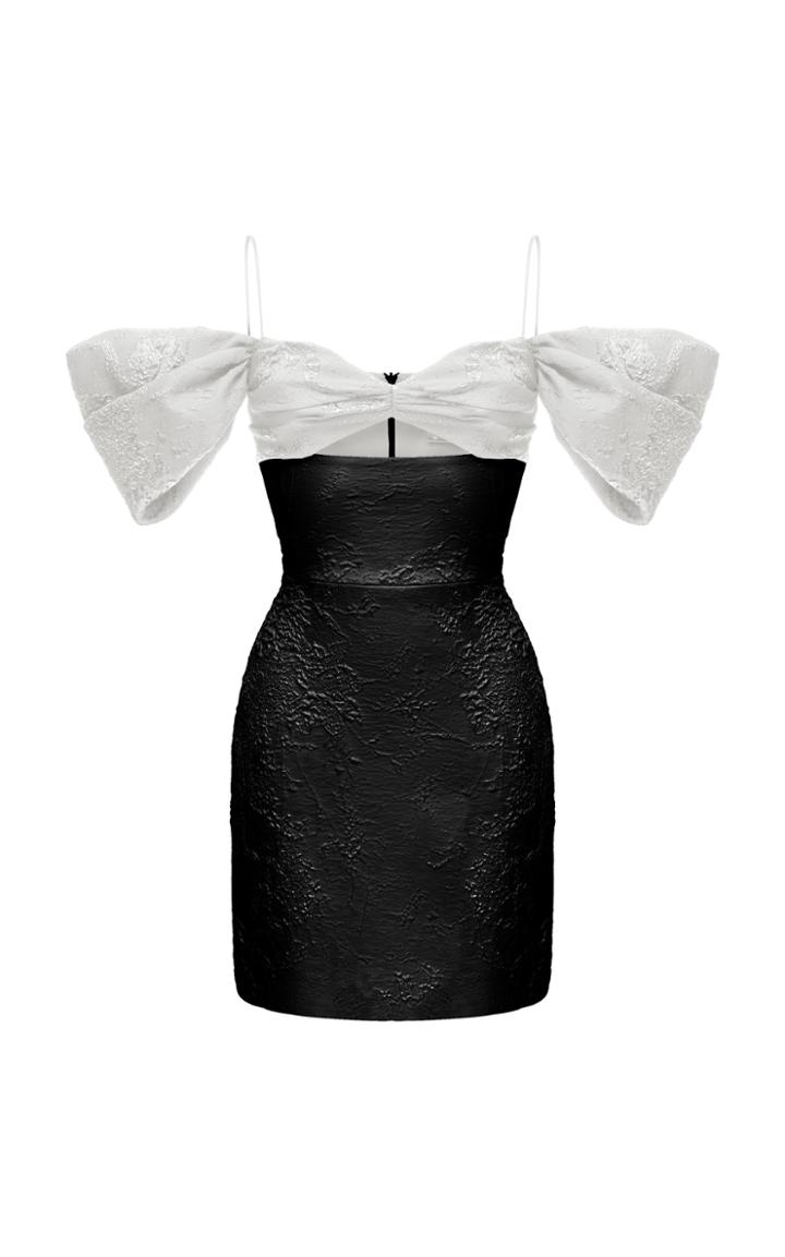 Moda Operandi Rasario Cut-out Jacquard Mini Dress With Draped Sleeves