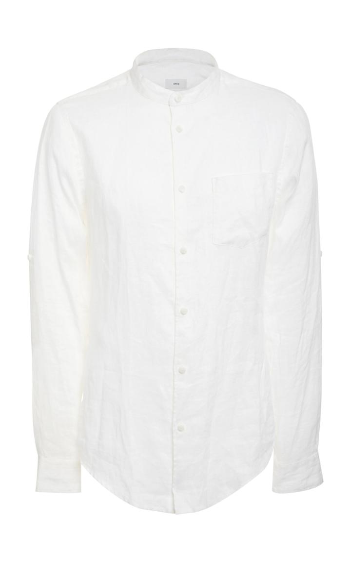 Onia Eddy Solid Mandarin Linen Shirt Size: M
