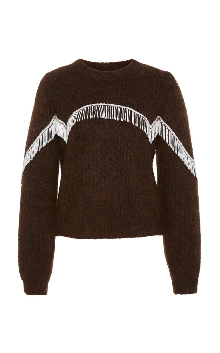 Ganni Beaded Fringed Cable-knit Sweater