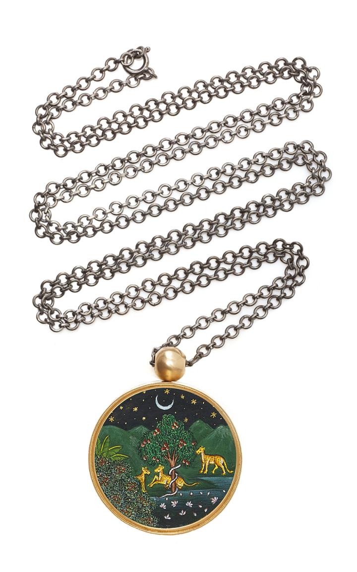 Moda Operandi Ouroboros 18k Gold Hand-painted Necklace