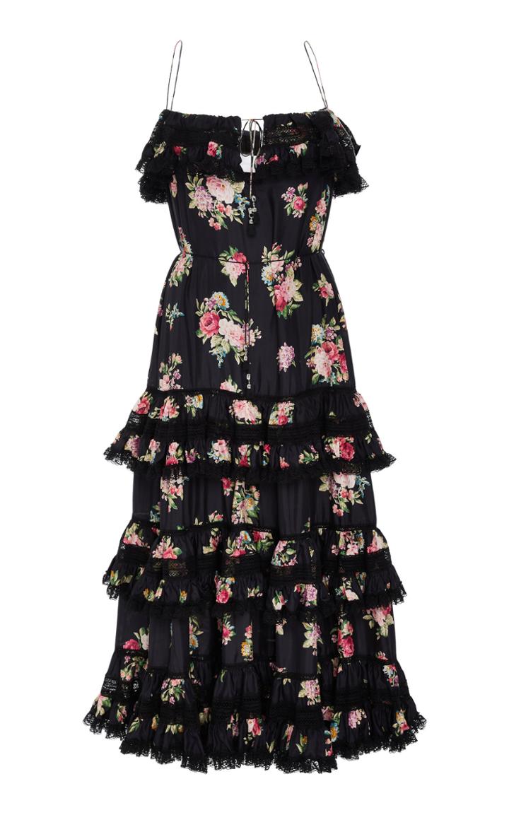 Zimmermann Honour Floral-print Tiered Silk Midi Dress