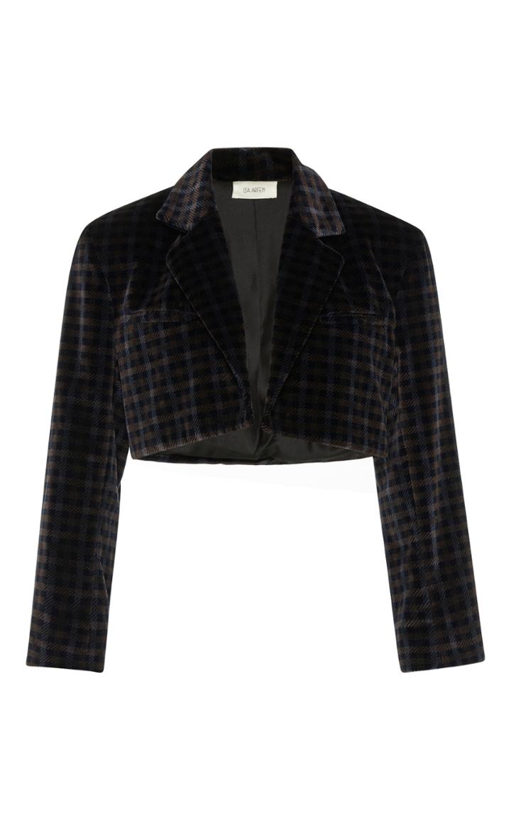 Isa Arfen Tartan Velvet Cropped Jacket