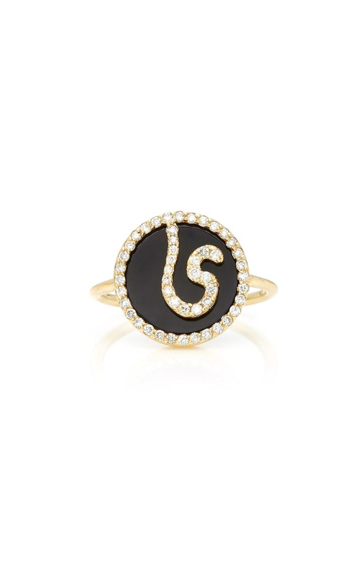 Names By Noush Treasure Disk Arabic Initial Ring With Onyx Gemstone