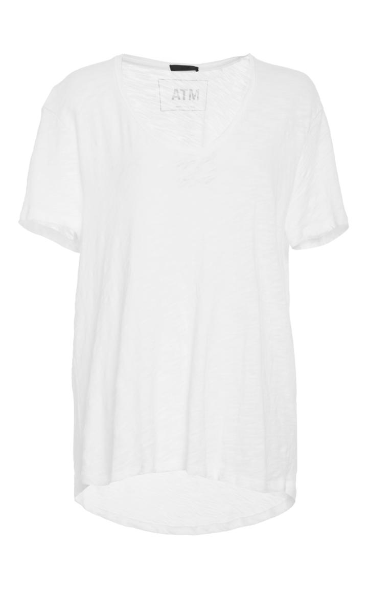Atm White Boyfriend V Neck Tee