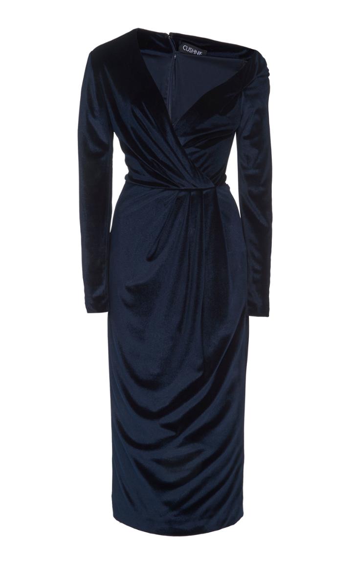 Cushnie Draped Cold-shoulder Velvet Midi Dress