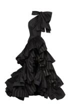 Maticevski Professed Bow-embellished Ruffled Striped Linen Gown