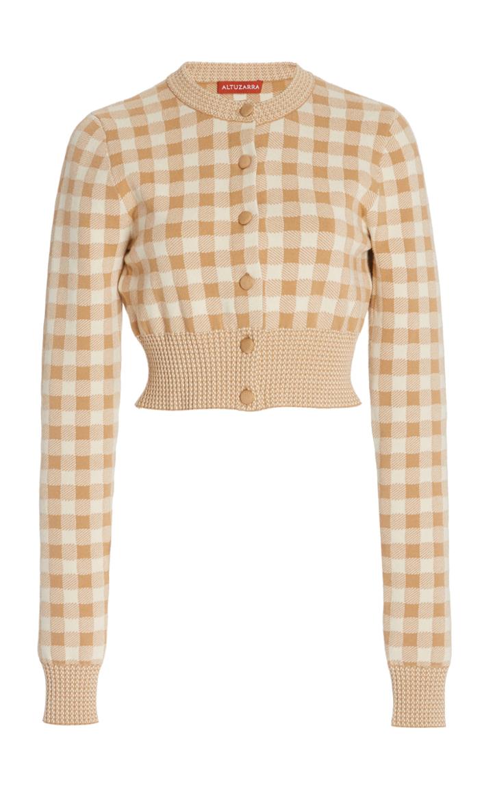 Altuzarra Latania Gingham Knit Cropped Cardigan