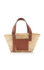 Loewe Small Leather-trimmed Straw Basket Tote