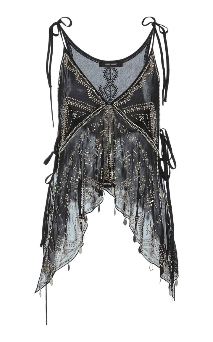 Moda Operandi Isabel Marant Jocea Asymmetric Embroidered Sik Top Size: 32