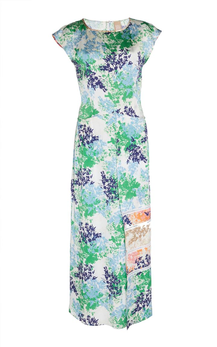 Pascal Millet Floral Satin Dress With Contrast Panel