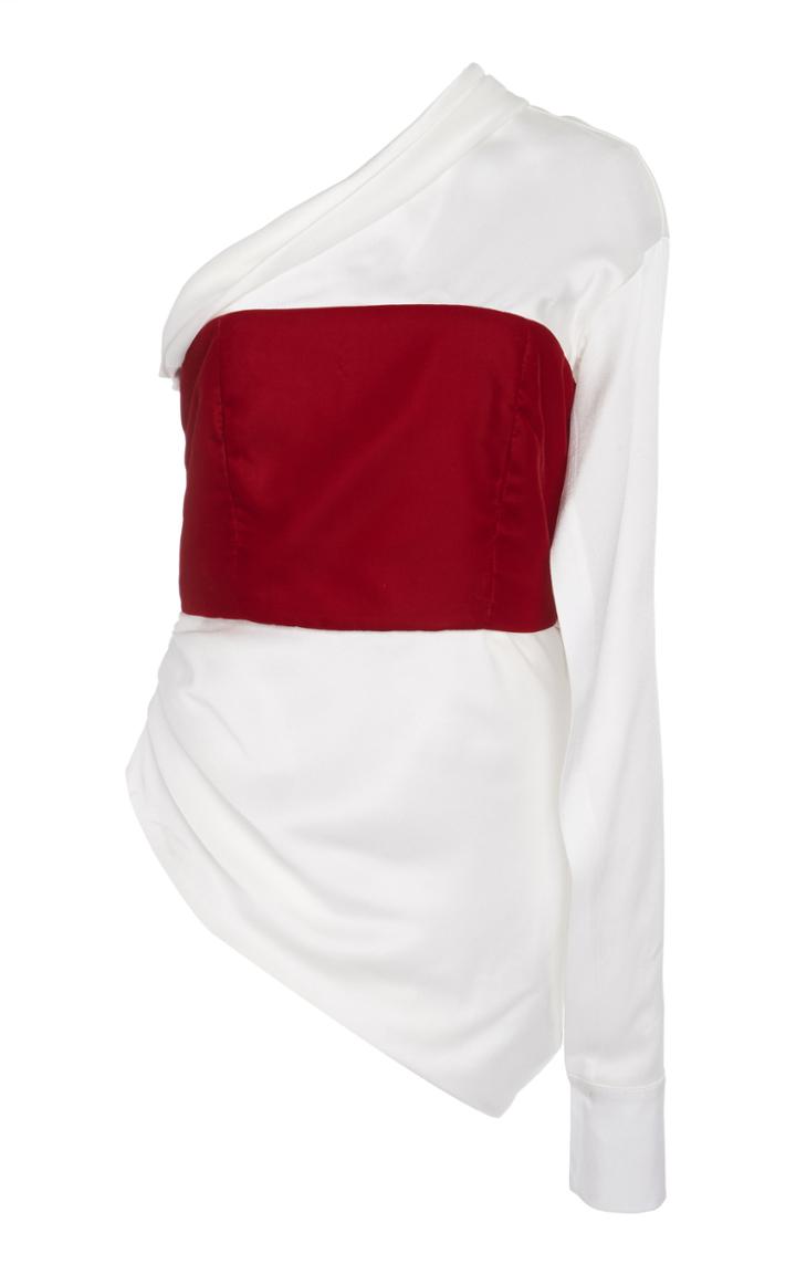 Hellessy Paloma Asymmetric Color-blocked Satin Top