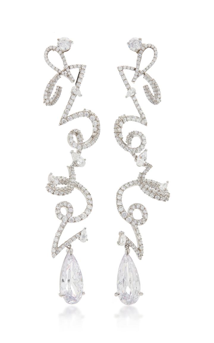Anabela Chan Script 18k White Gold Vermeil And Diamond Earrings