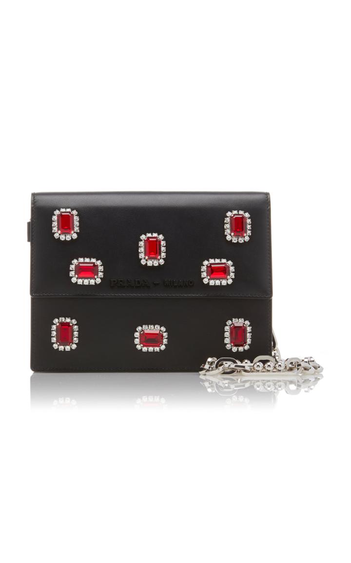 Prada Crystal-embellished Leather Shoulder Bag