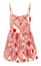 Red Valentino Sweetheart Woodblock Print Romper