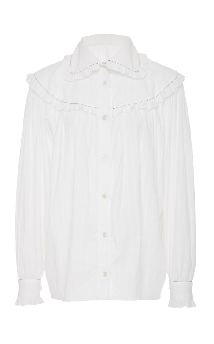 Alexachung Ruffle-trimmed White Cotton Shirt