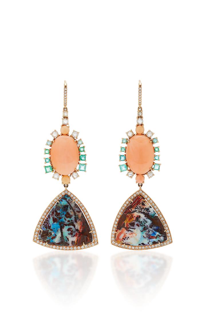 Nina Runsdorf M'o Exclusive One-of-a-kind Yahwah Opal And Coral Earrings