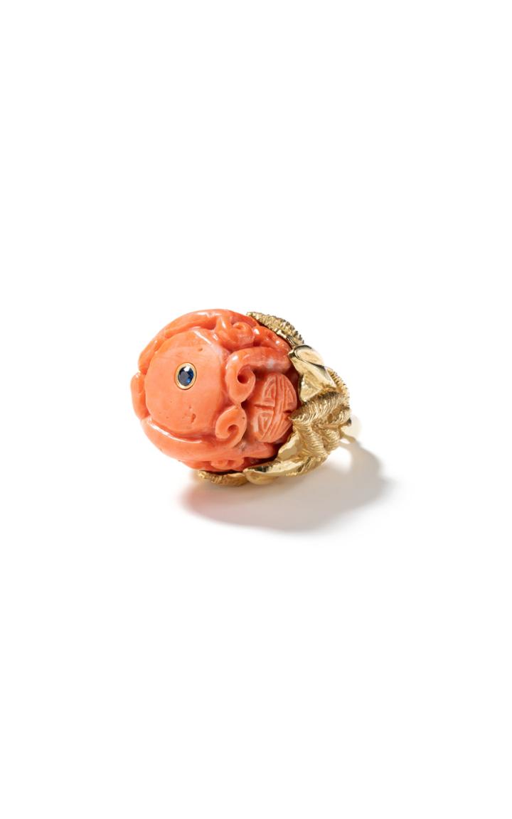 Moda Operandi Windsor Jewelers 18k Yellow Gold Free Shape Coral & Blue Sapphire Ring
