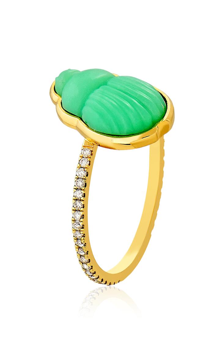 Moda Operandi Lito 14k Gold Chrysoprase Scarab And Diamond Ring Size: 4.5