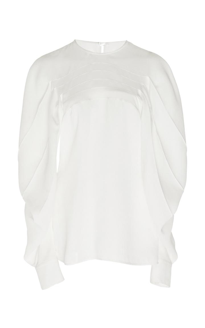 Victoria Beckham Pleated Crepe Long Sleeve Blouse