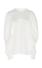 Victoria Beckham Pleated Crepe Long Sleeve Blouse