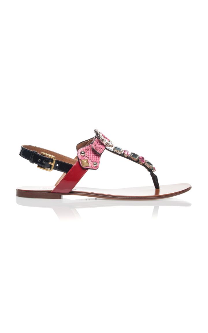 Dolce & Gabbana Embellished Snake And Leather Sandals