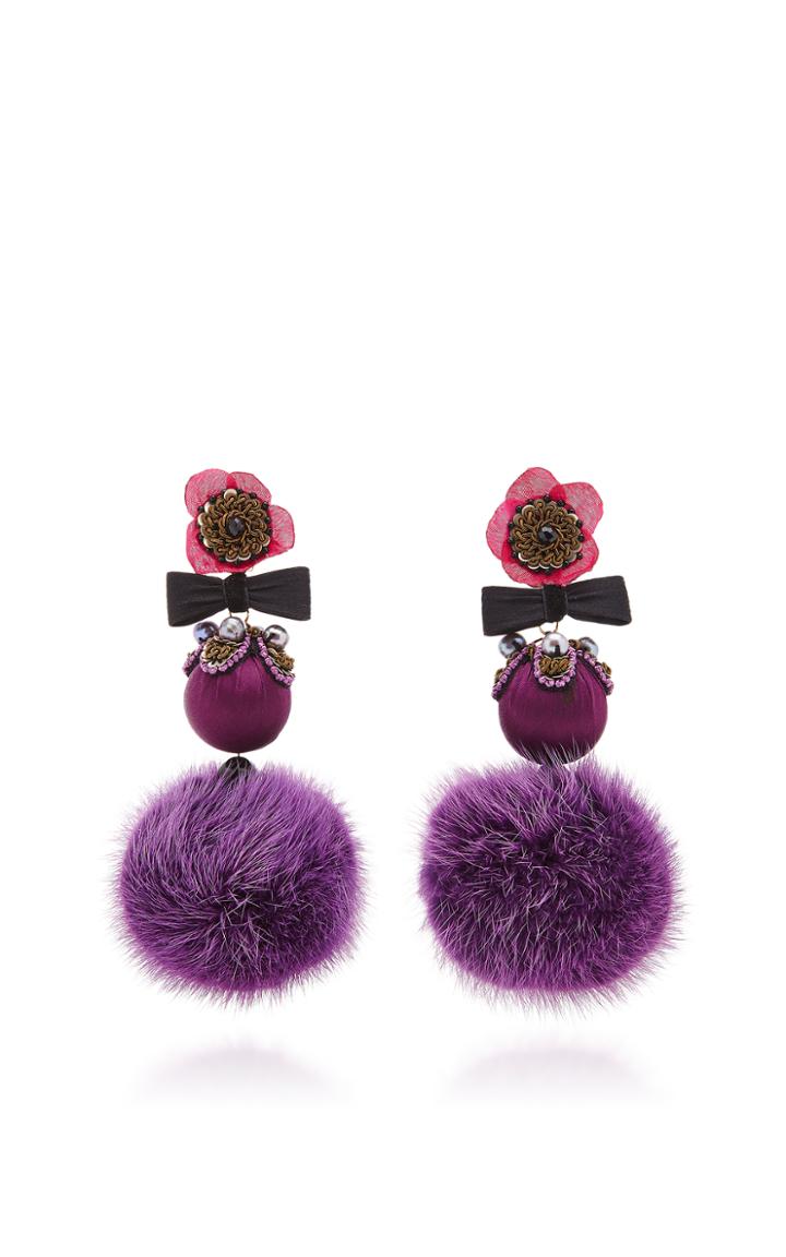 Ranjana Khan Pink And Purple Large Pom Earrings