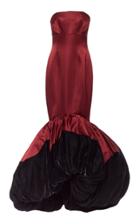 Elizabeth Kennedy Satin Strapless Fitted Gown With Velvet Bubble Skirt