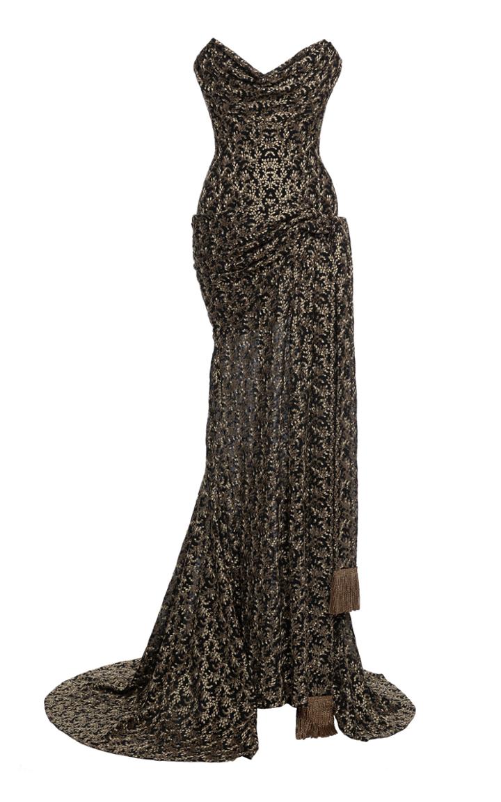 Moda Operandi Lena Hoschek Worship Couture Draped Embroidered Chiffon Strapless Gown